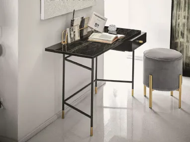 Scrittoio Vanity con top in marmo, cassetto in legno laccato e struttura in acciaio di Bontempi