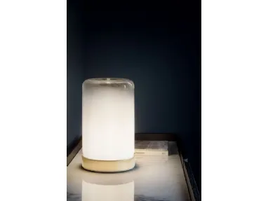 Lampada da Tavolo Pop in vetro sfumato bianco con base in acciaio laccato di Bontempi