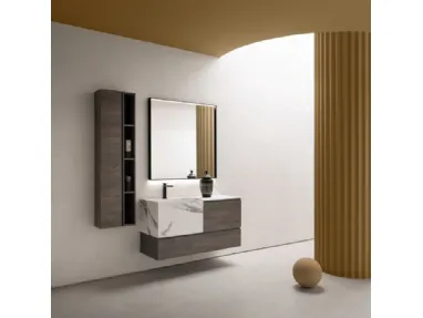 Mobile da Bagno sospeso in nobilitato effetto legno con vasca in HPL effetto marmo B-GO BG011 di Compab