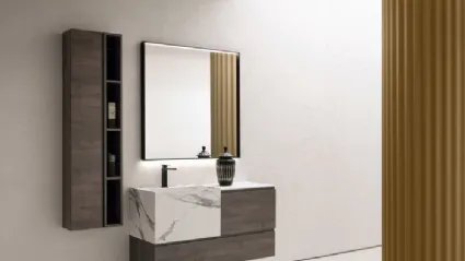 Mobile da Bagno sospeso in nobilitato effetto legno con vasca in HPL effetto marmo B-GO BG011 di Compab