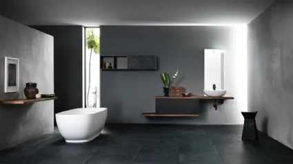 Mobile da Bagno sospeso in rovere e nobilitato Ardesia con lavabo in ceramica INK NK03 di Compab