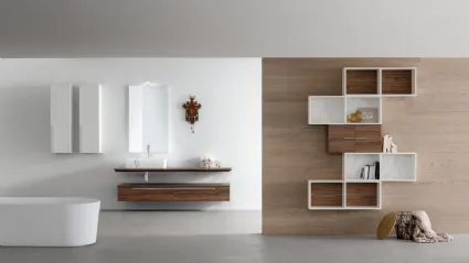 Mobile da Bagno sospeso in Noce con lavabo in gres finitura bianco venato K25 K HOUSE 50 di Compab