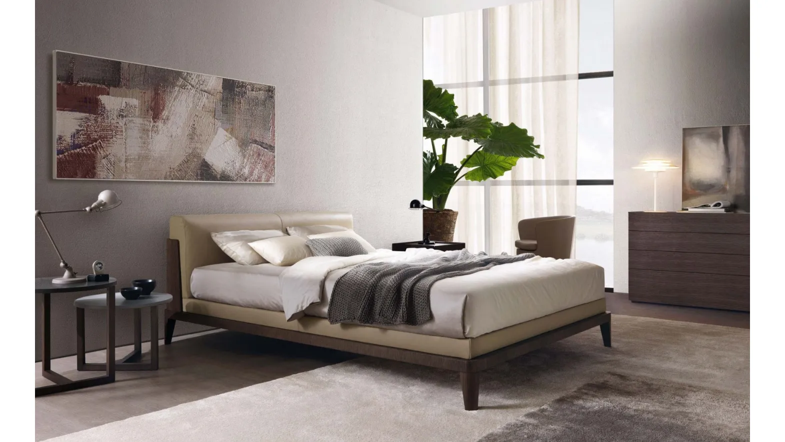 Letto classico in pelle con struttura in legno rivisitato in chiave contemporanea Assuan di Misuraemme