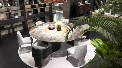 Tavolo rotondo con top in marmo e base in legno Ala Round di Misuraemme