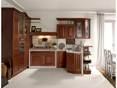 Cucina Classica in muratura ad angolo Ducale 03 in legno massello di Noce di Astra