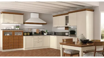 Cucina Classica angolare bicolore in laccato opaco e legno naturale I Ciliegi composizione 4 di Le Fablier