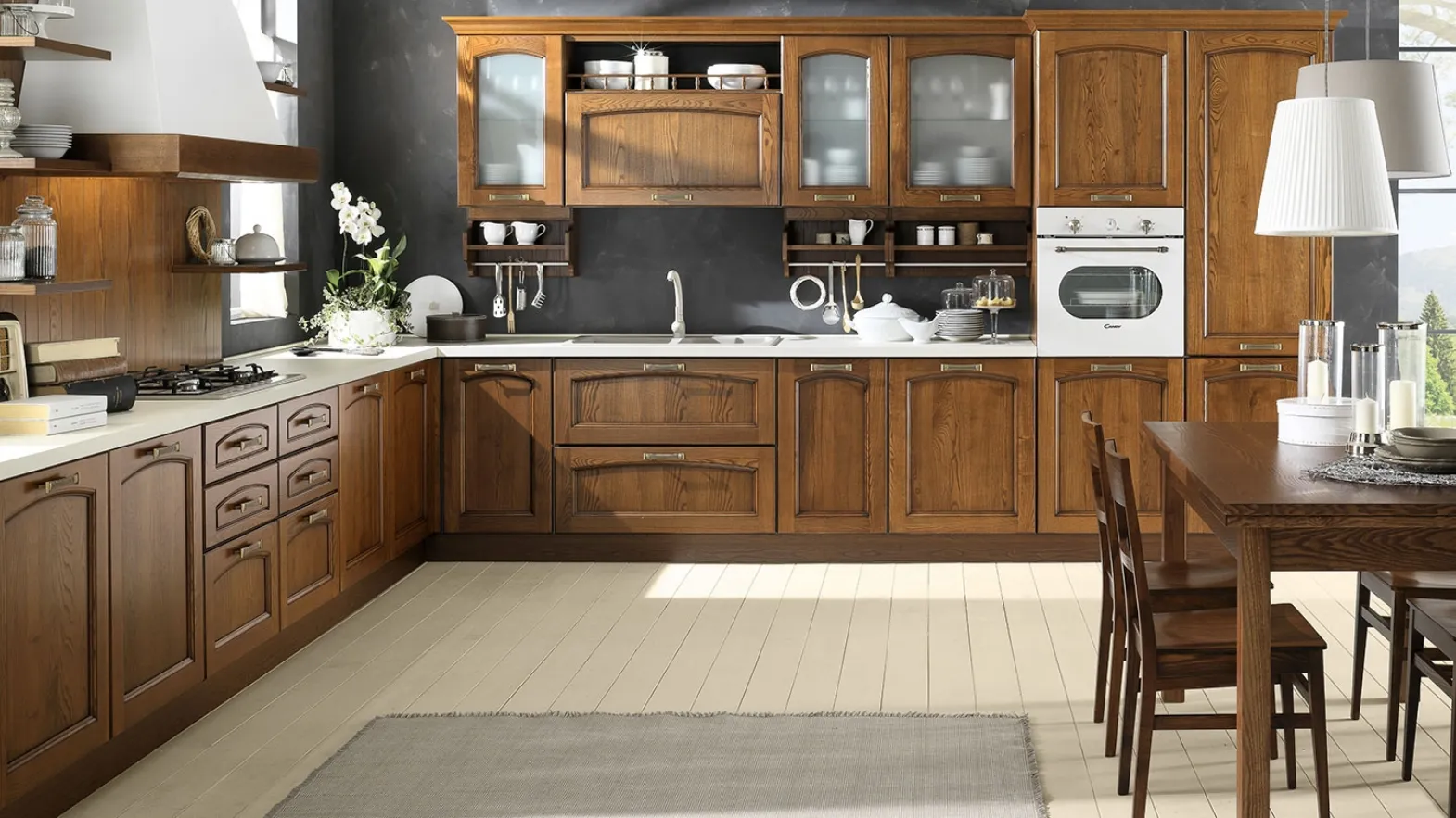 Cucina Classica angolare Memory Noce in legno di Evo Cucine