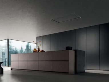 Cucina Design con isola HC08 02 Minimal in laccato speciale pietra e krekelle di Astra