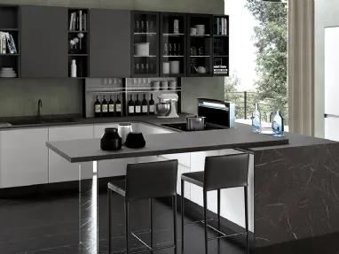 Cucina Moderna Aria finitura Rovere Perla e laccato Antracite opaco di Evo Cucine