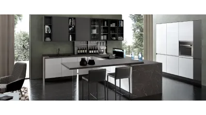 Cucina Moderna Aria finitura Rovere Perla e laccato Antracite opaco di Evo Cucine