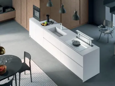 Cucina Moderna con penisola Zen 04 in laccato opaco Bianco e Rame di Astra