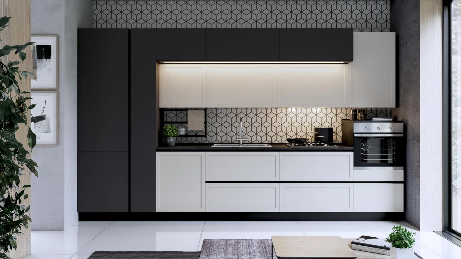 Cucina Moderna lineare Bali Bianco e Carbone di Evo Cucine