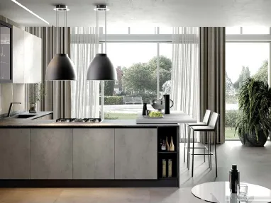 Cucina Moderna Futura in melaminico finitura Cemento Grigio e Perla di Evo Cucine