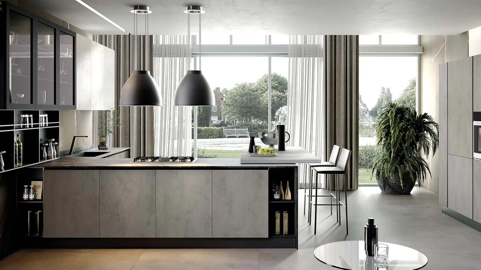 Cucina Moderna Futura in melaminico finitura Cemento Grigio e Perla di Evo Cucine