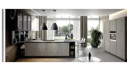 Cucina Moderna Futura in melaminico finitura Cemento Grigio e Perla di Evo Cucine