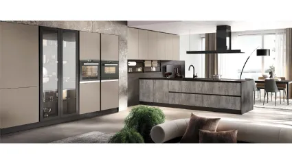 Cucina Moderna con penisola Futura in melaminico finitura Pietra Grigio e Fango opaco di Evo Cucine