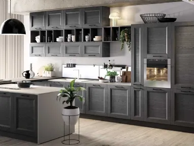 Cucina Moderna con penisola Gea in Frassino finitura Ardesia di Evo Cucine