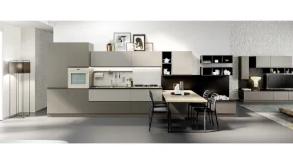 Cucina Moderna con penisola Maia in melaminico finitura Cemento Fango e Corda opaco di Evo Cucine