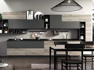 Cucina Moderna ad angolo finitura Aria Rovere Corda e laccato Antracite opaco di Evo Cucine