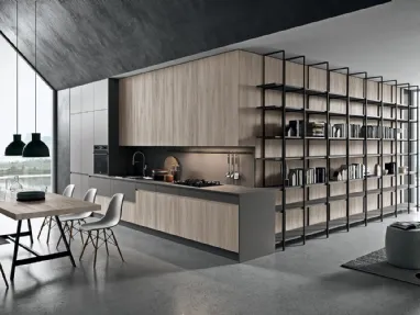 Cucina su misura lineare Line 02 in laminato termostrutturato Nordic e laccato opaco Londra di Astra